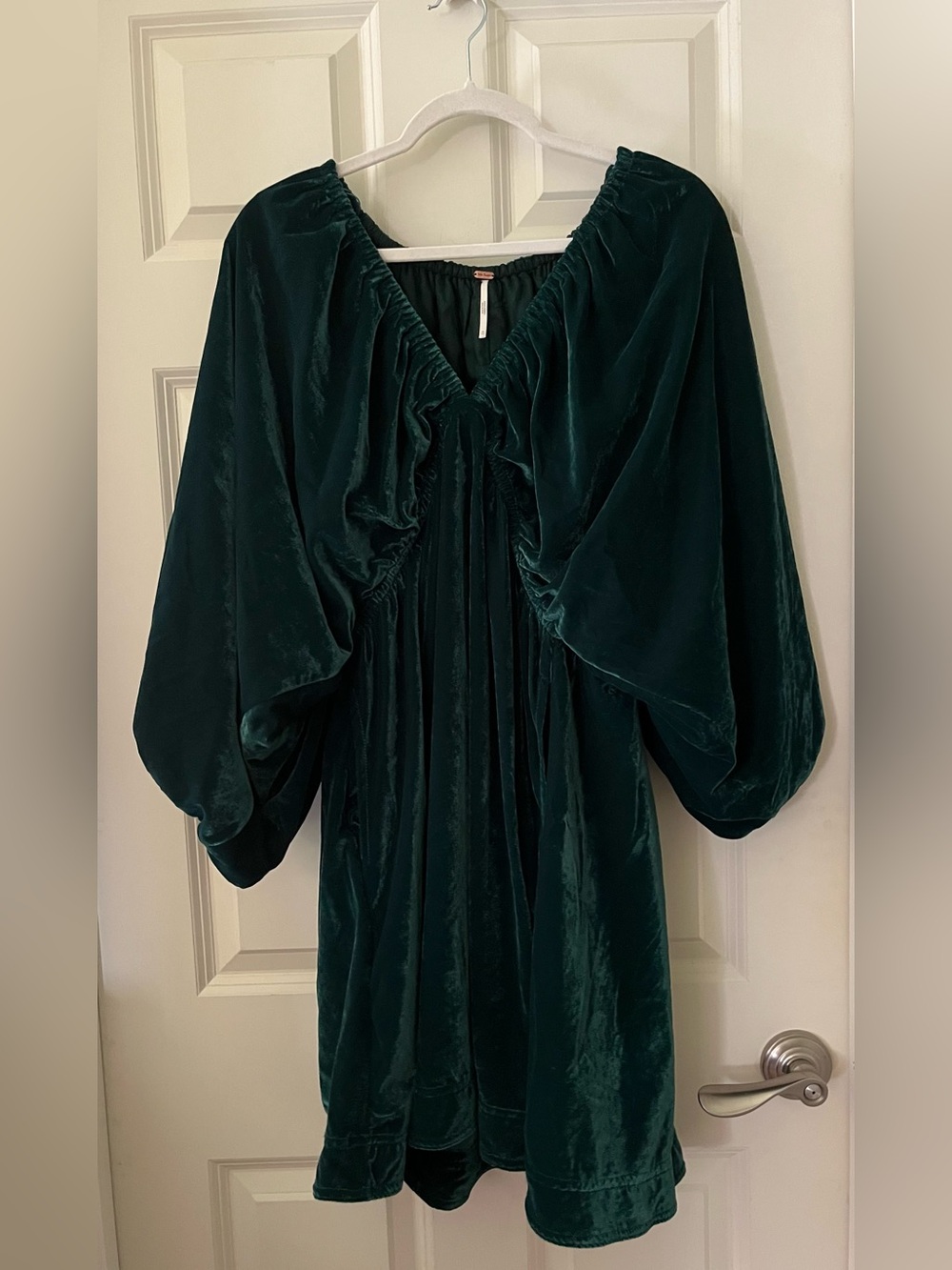 Free People Portia Velvet Mini Dress in Emerald Green  XL Holiday Boho Party
